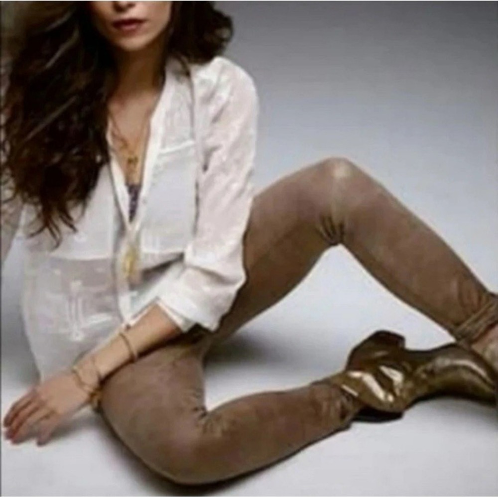 Mother The Looker Faux Suede Skinny Jeans Crackle Tan Low Rise 31 Stretchy
